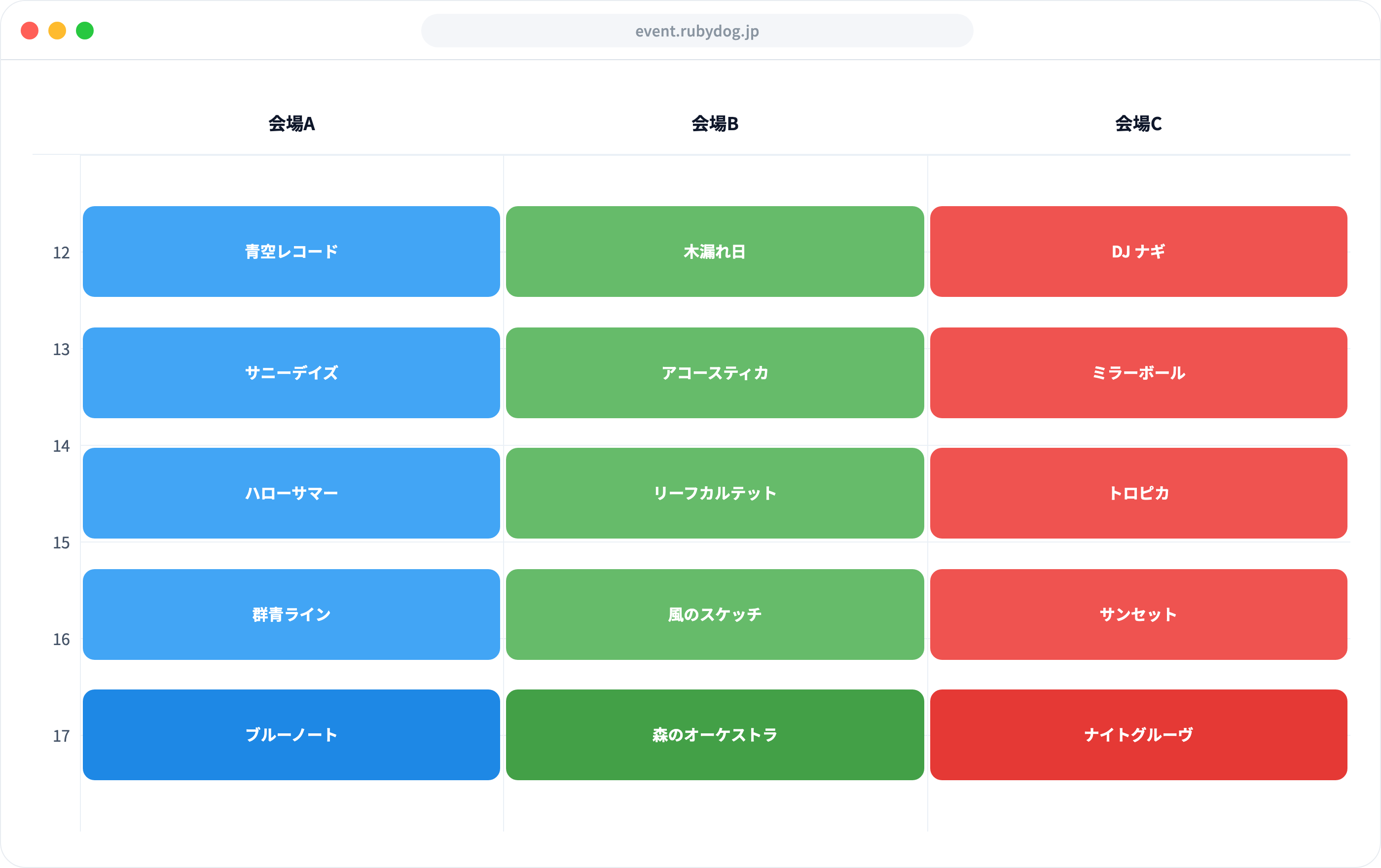 イベントのフェスのタイムテーブル デスクトップ画面